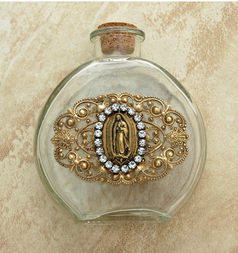 Our Lady of Guadalupe w/ Clear Swarovski Crystals Holy Water Bottle