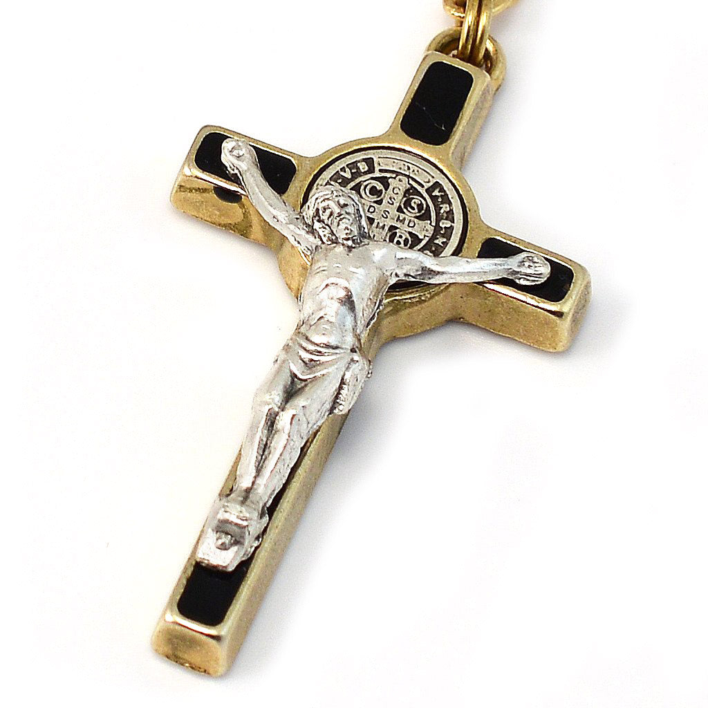 GHIRELLI - SAINT BENEDICT ROSARY WITH BLACK ITALIAN WOOD & GOLD