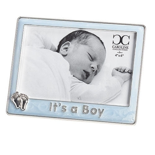 5"H BLUE ITS A BOY FRAME 6X4 W/FEET