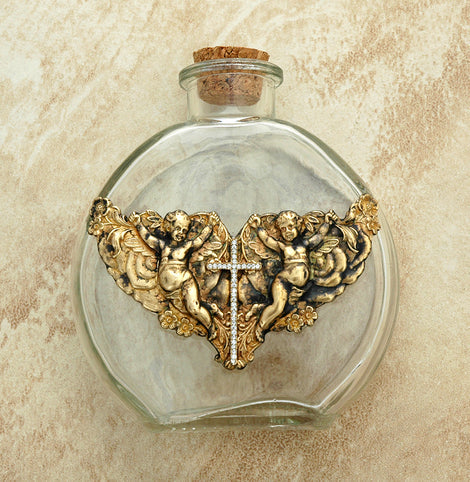 Angels with Swarovski Crystal Cross Holy Water Bottle