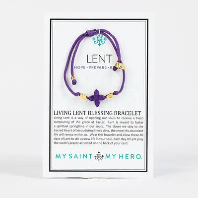 My Saint My Hero - Lent Howlite Single Cross Bracelet (Purple & Gold)