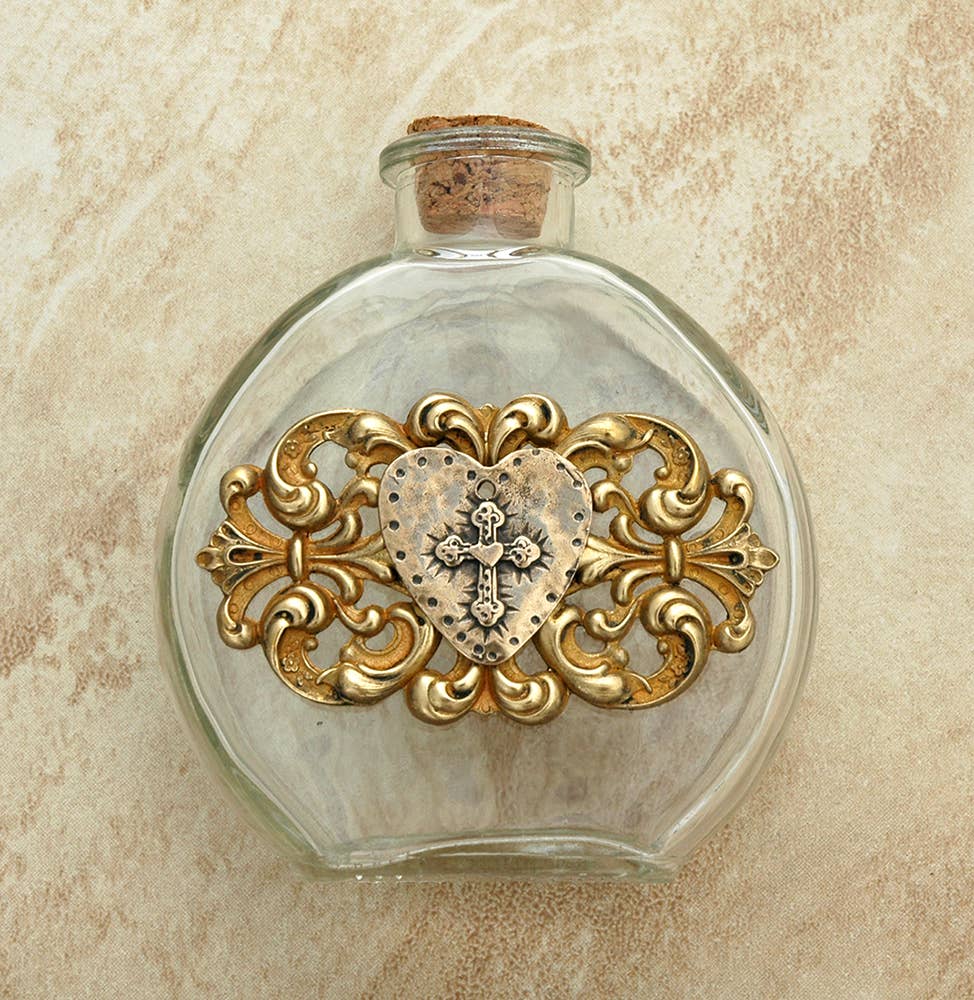 Heart w/ Cross Holy Water Bottle