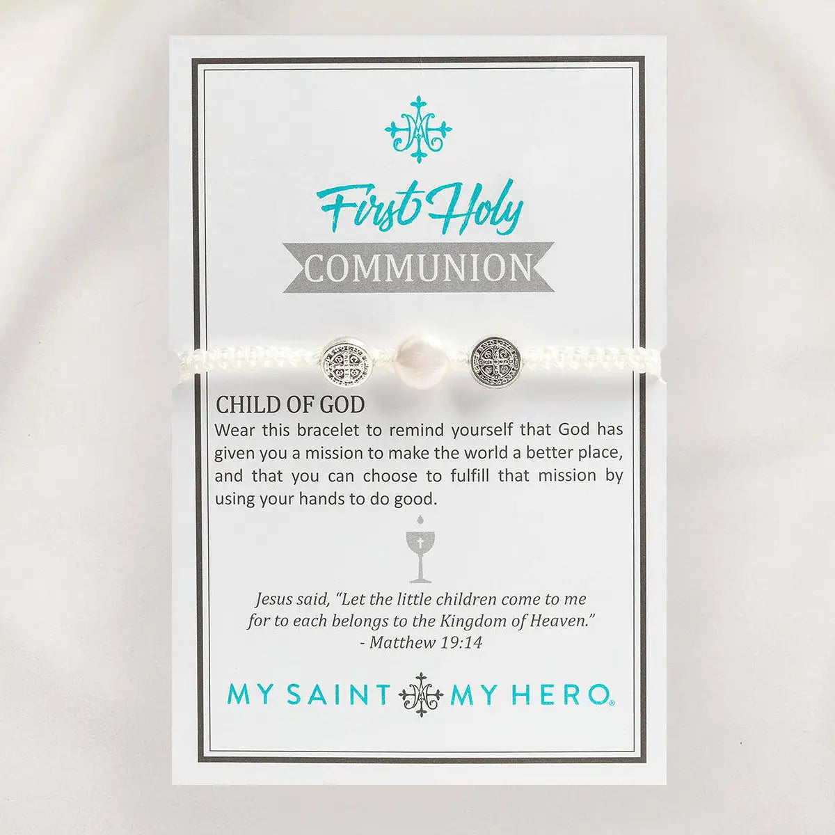 My Saint My Hero - First Holy Communion Pearl Bracelet (Silver)