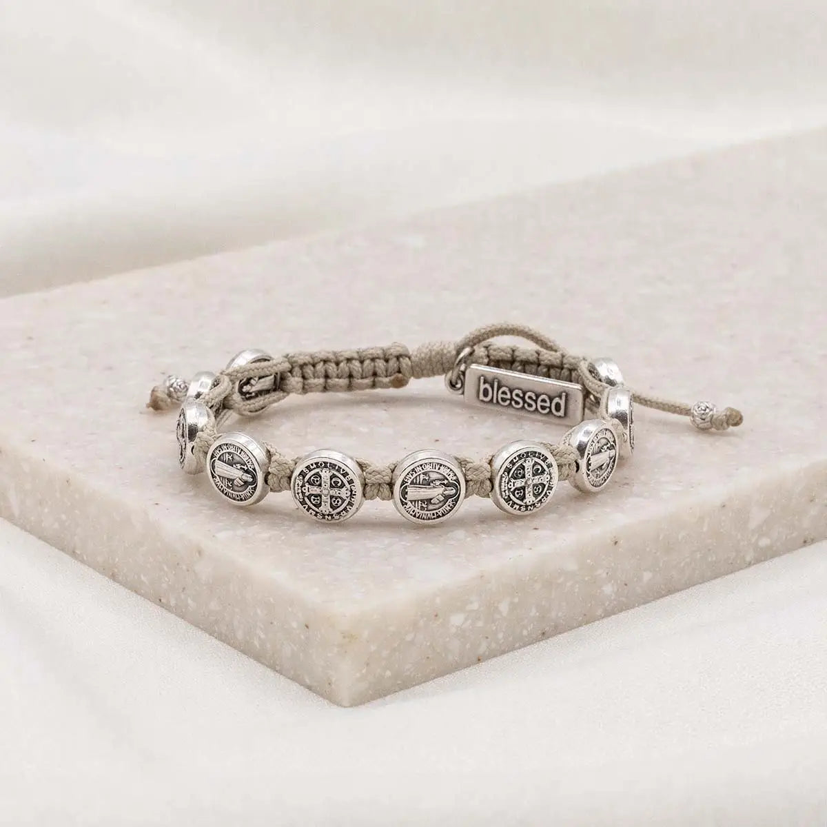 My Saint My Hero - Confirmation Blessing Bracelet (Tan / Silver)