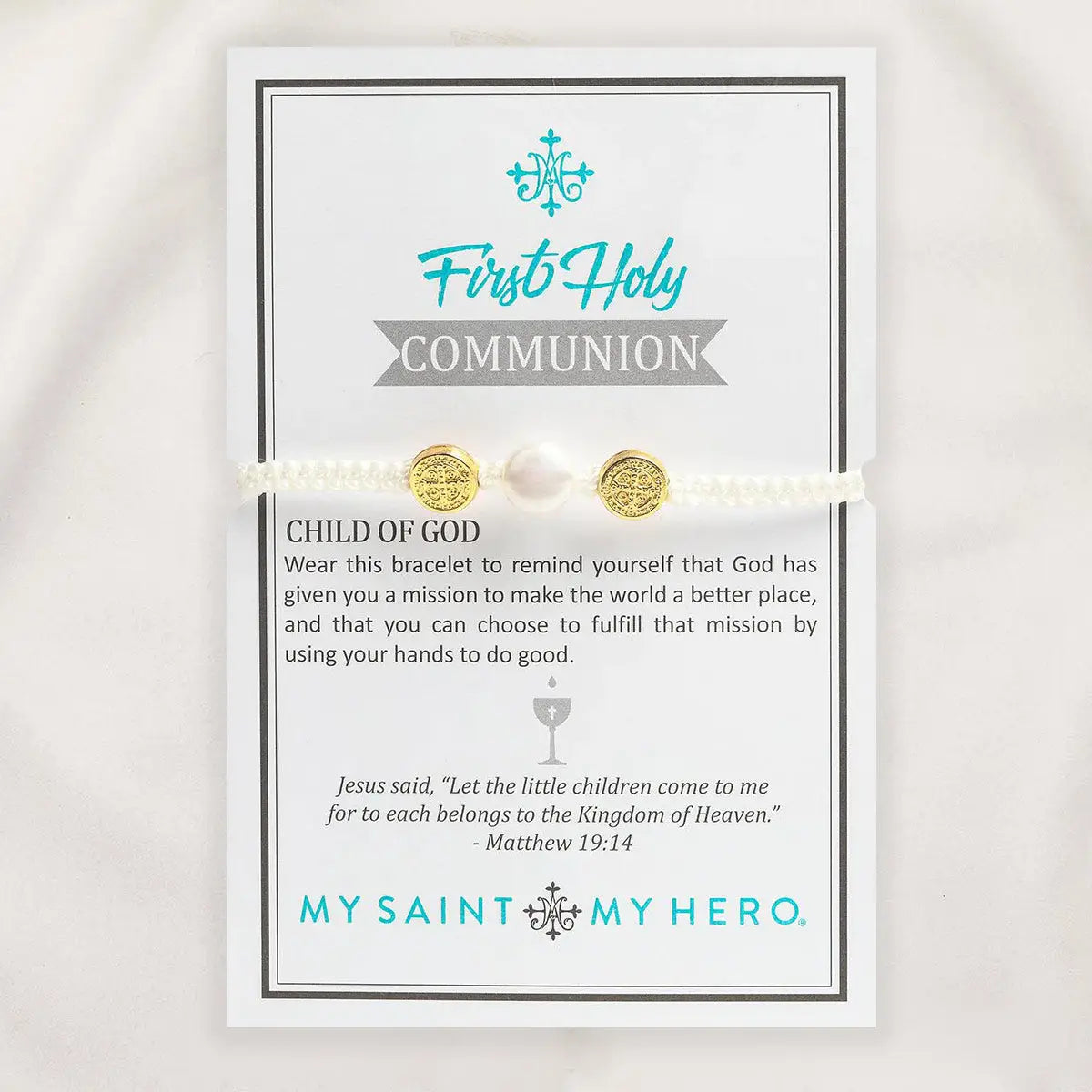 My Saint My Hero - First Holy Communion Pearl Bracelet (Gold)