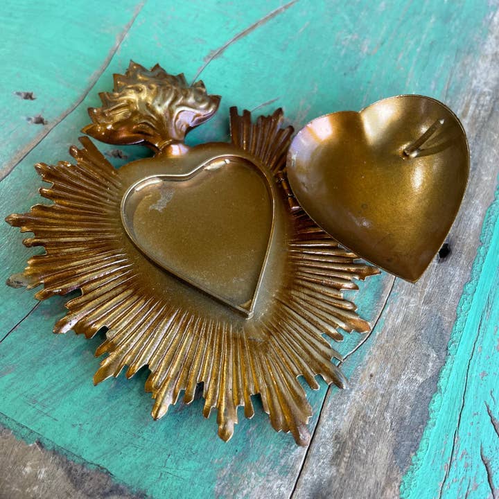 Flaming Sacred Heart Box - Gold