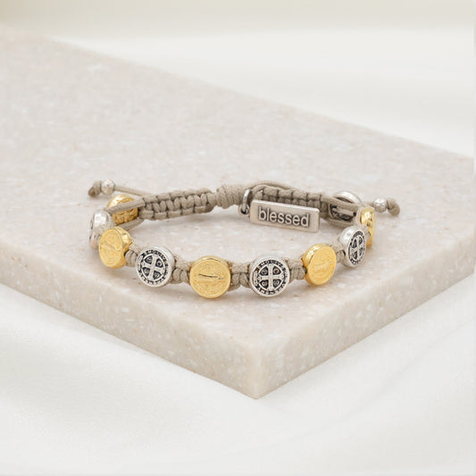 My Saint My Hero - Benedictine Blessing Bracelet - Mixed Medals (Tan)