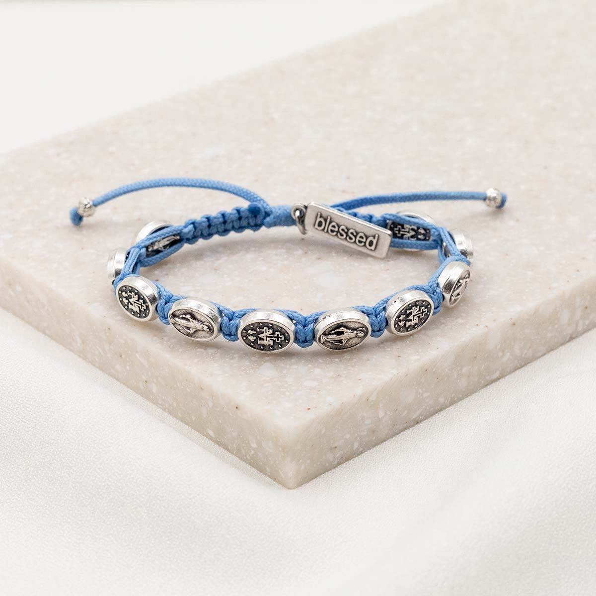 My Saint My Hero - Miraculous Mary Blessing Bracelet (Light Blue and Silver)