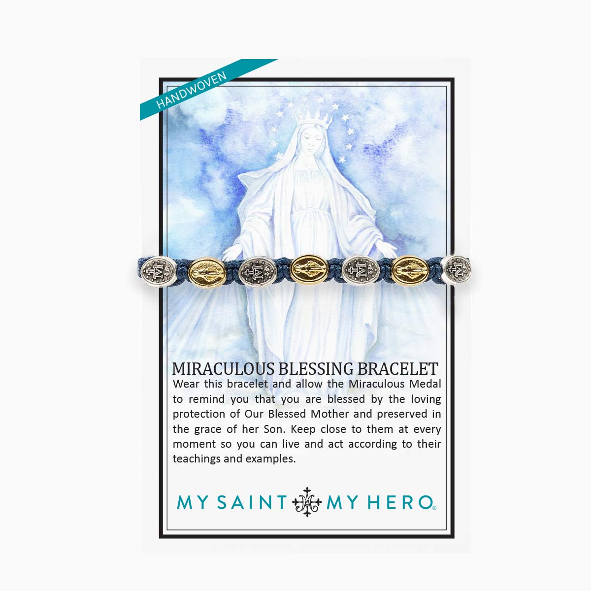 My Saint My Hero - Miraculous Mary Blessing Bracelet (Light Blue and Silver)