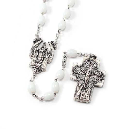 The Holy Mass Rosary with Oval Glass White Beads by Ghirelli