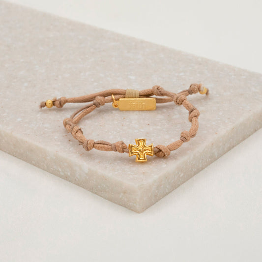 My Saint My Hero - Surrender Prayer Bracelet (Tan and Gold)