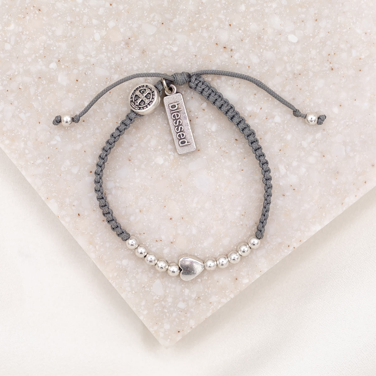 My Saint My Hero - Sisters of the Heart Beaded Bracelet (Silver Woven)