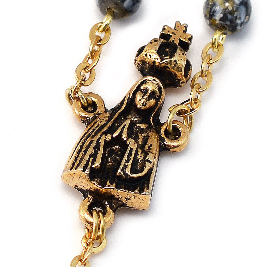 GHIRELLI - FATIMA CROWN MARBLED GREY & GOLD ROSARY