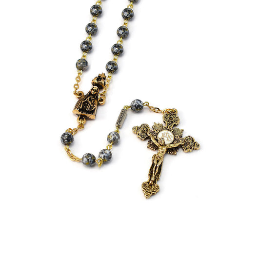 GHIRELLI - FATIMA CROWN MARBLED GREY & GOLD ROSARY