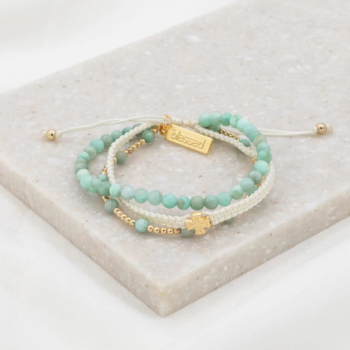 My Saint My Hero - Be Still Prayer Bracelet (Amazonite and Gold)