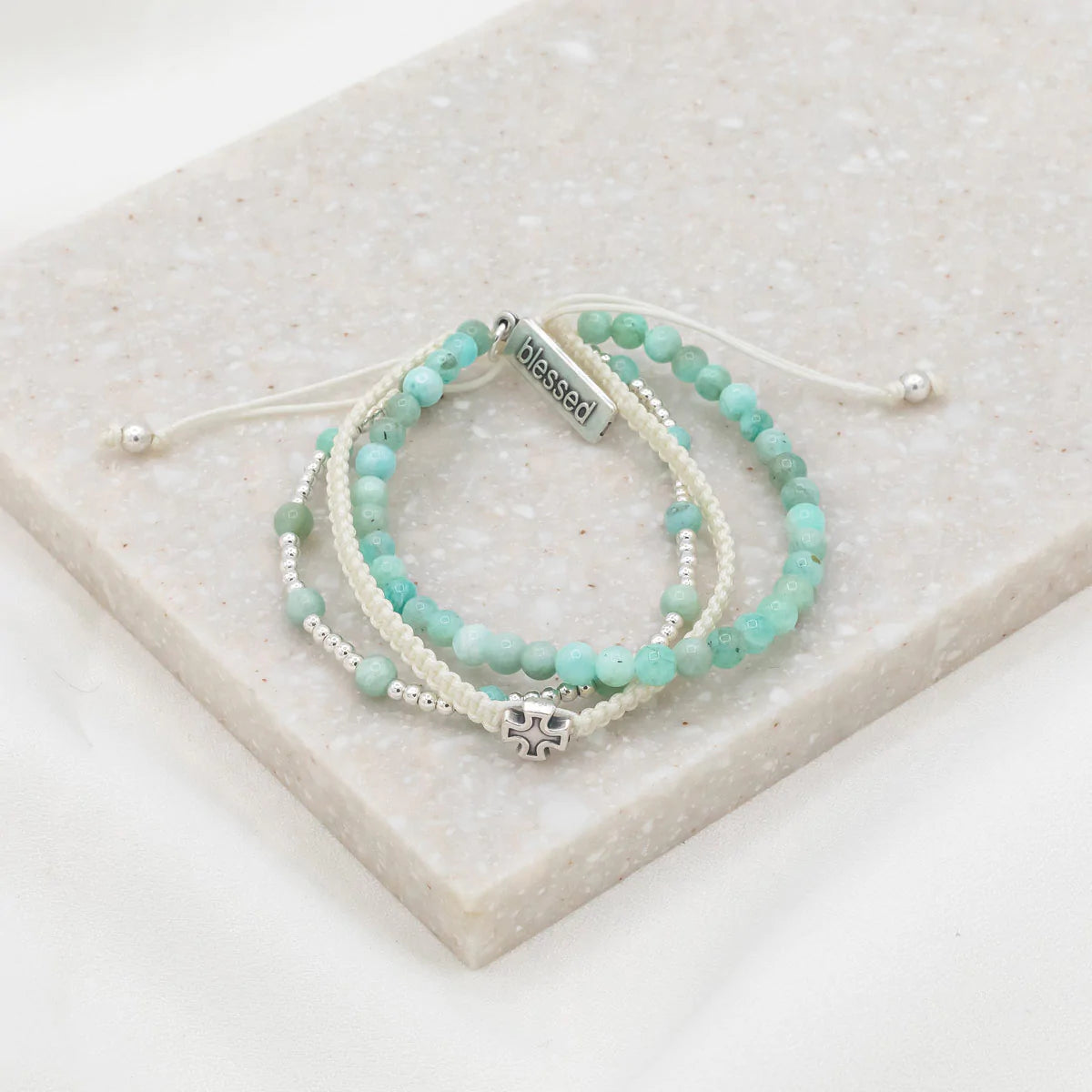 My Saint My Hero - Be Still Prayer Bracelet (Amazonite and Silver)