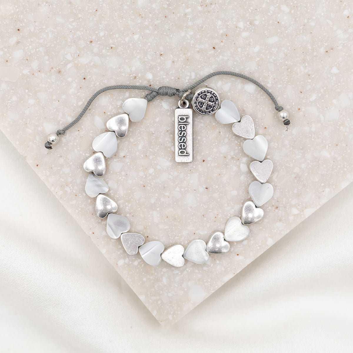 My Saint My Hero - Sisters of the Heart Bracelet (Silver Mother of Pearl)