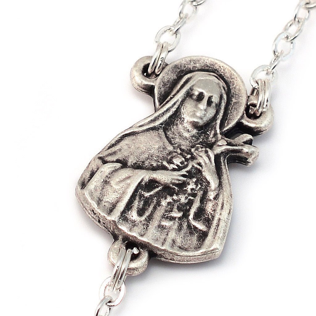 GHIRELL - SAINT THERESE OF LISIEUX ROSES SILVER ROSARY