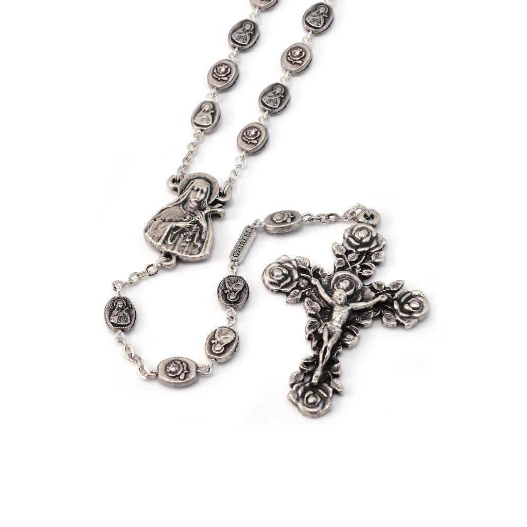 GHIRELL - SAINT THERESE OF LISIEUX ROSES SILVER ROSARY