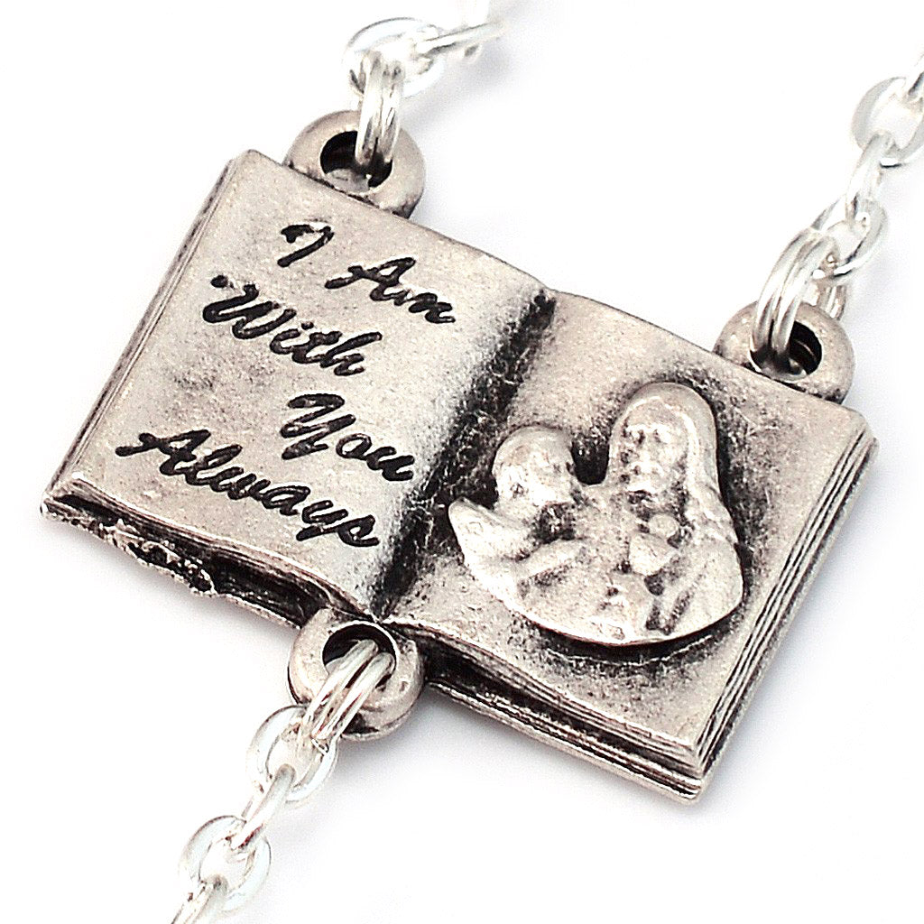 GHIRELLI - HOLY COMMUNION BOOK OF LIFE SILVER & GLASS ROSARY