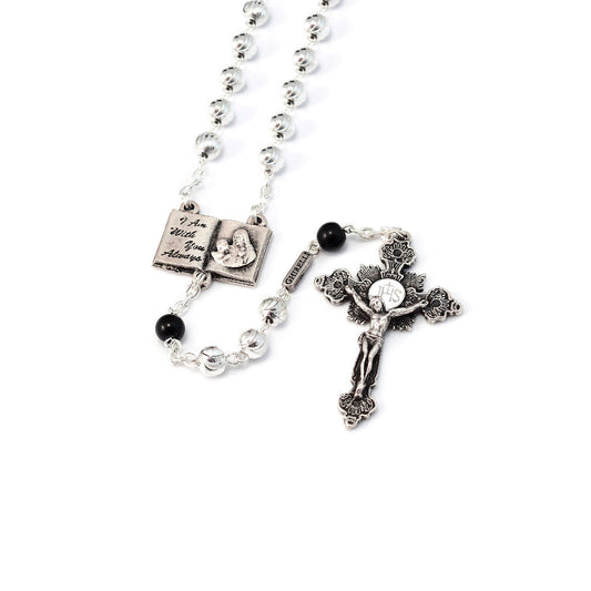 GHIRELLI - HOLY COMMUNION BOOK OF LIFE SILVER & GLASS ROSARY