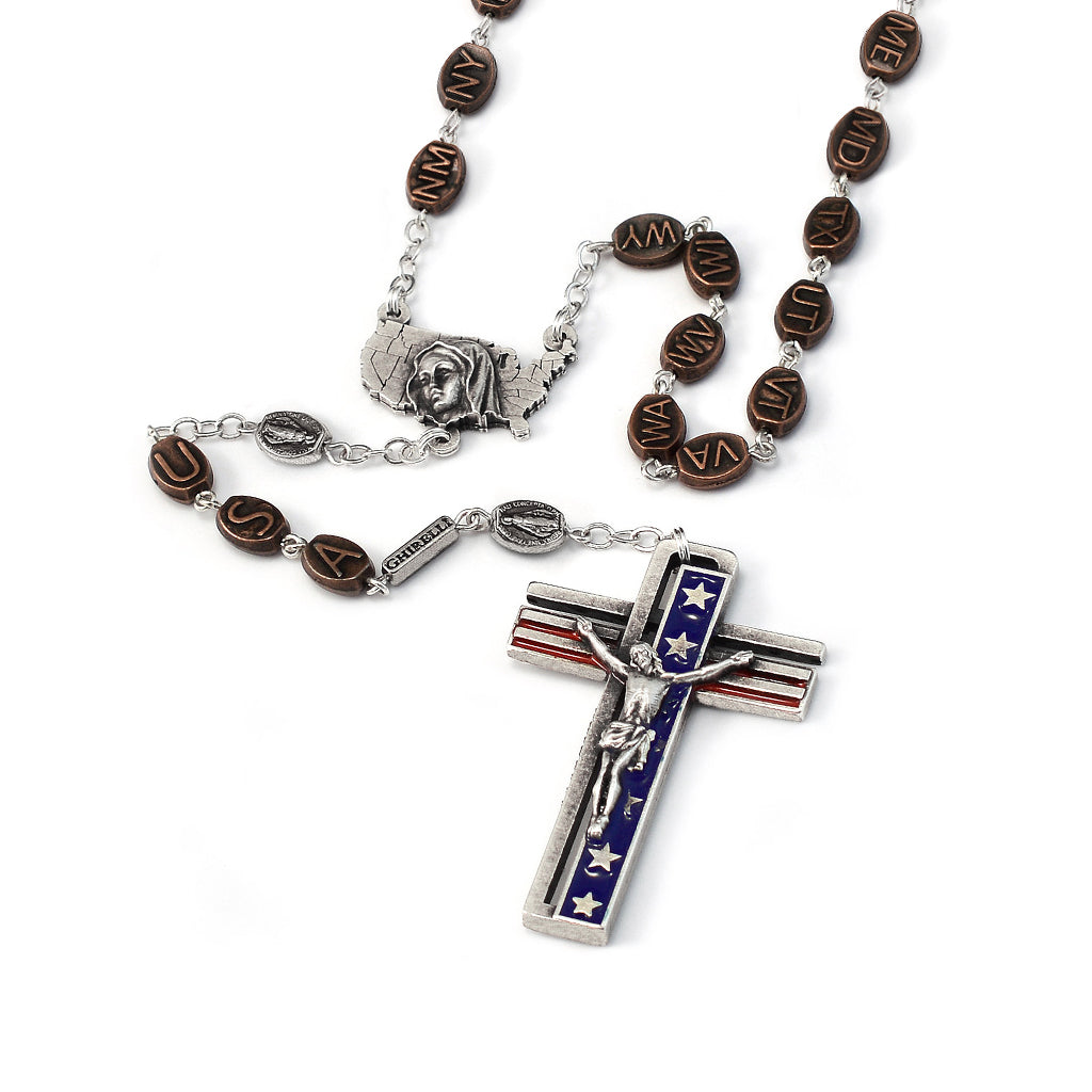 Ghirelli - THE USA ROSARY IN ANTIQUE SILVER WITH 50 STATES BEADS