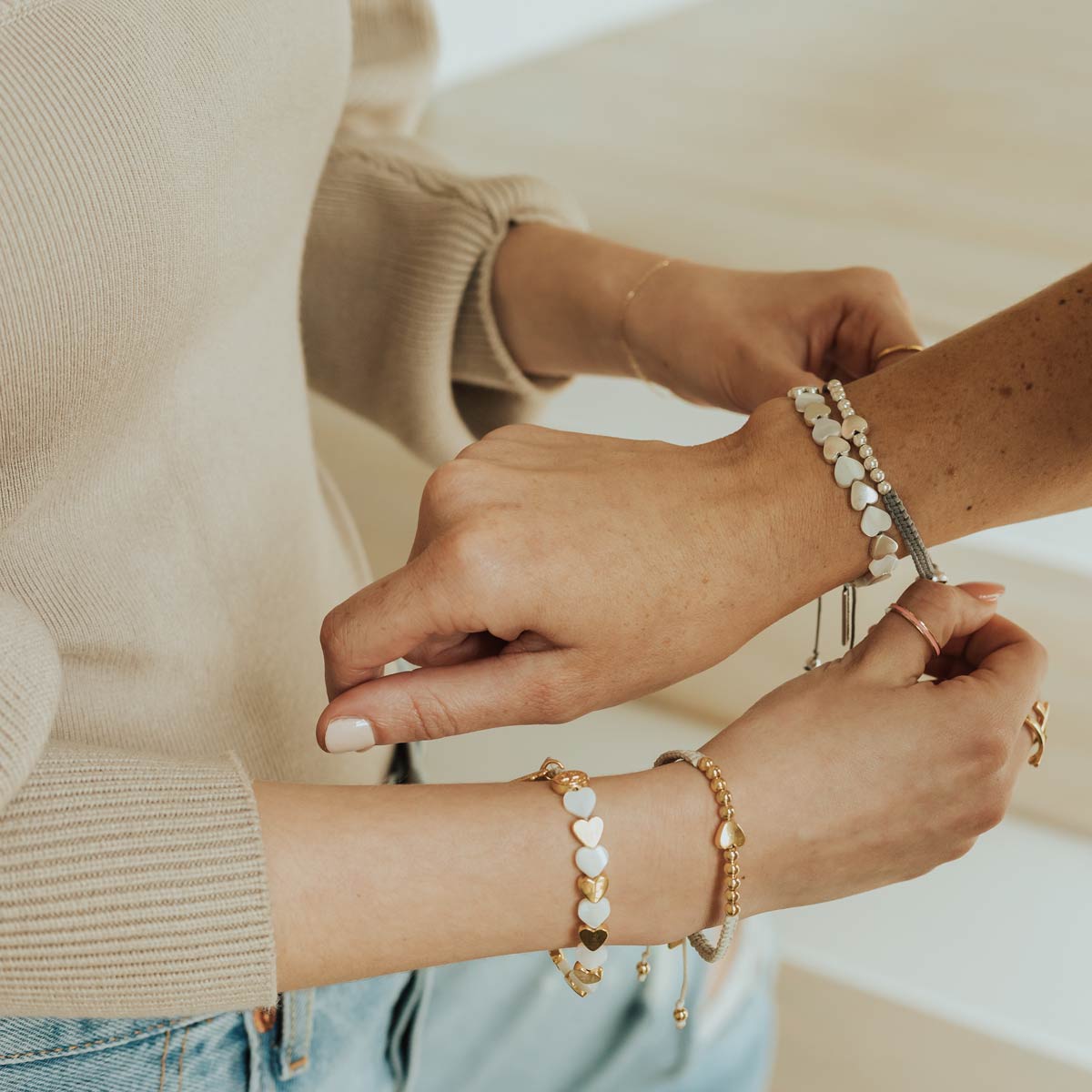 My Saint My Hero - Sisters of the Heart Bracelet (Silver Mother of Pearl)