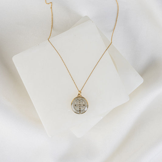 My Saint My Hero - Jubilee Medal of St. Benedict Necklace (White gold)