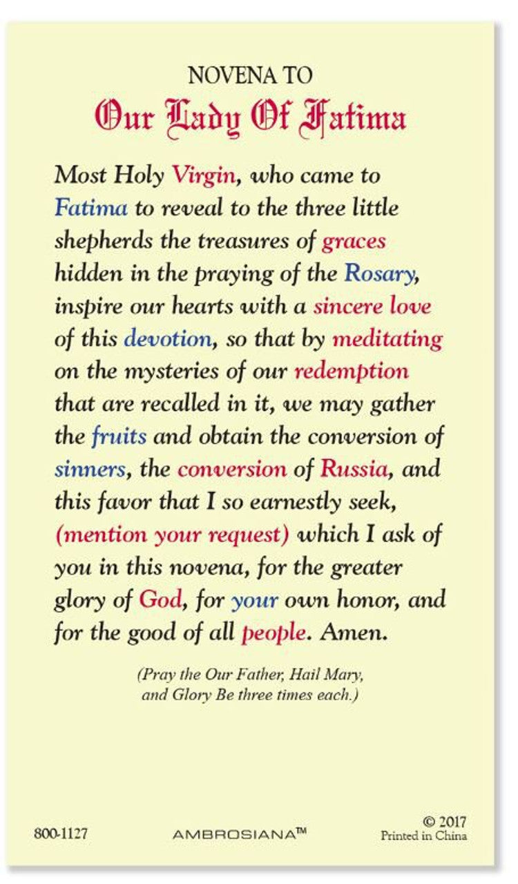 Our Lady of Fatima Laminated Holy Card