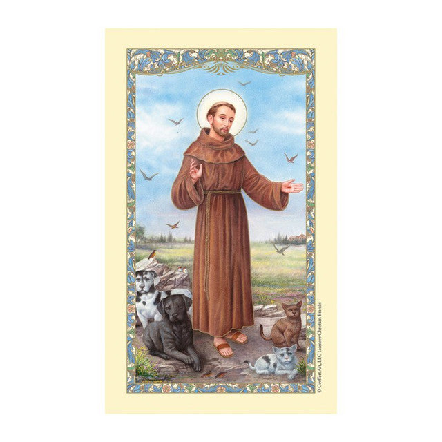 St. Francis of Assisi with Animals Laminated Holy Card