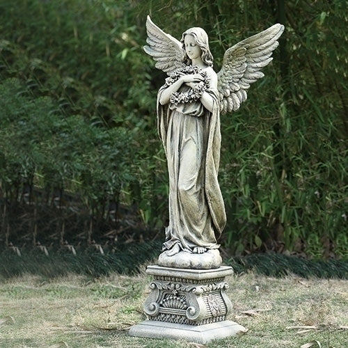 48"H ANGEL HOLDING WREATH GARDEN STATUE