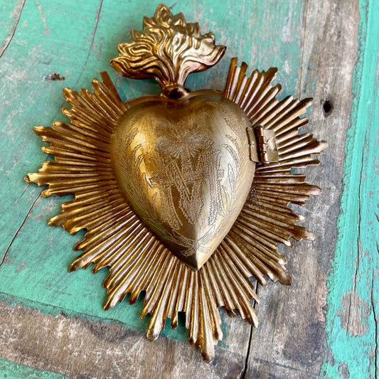 Flaming Sacred Heart Box - Gold