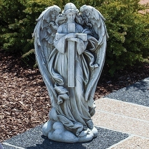 25.5"H ANGEL W/CROSS GARDEN STATUE