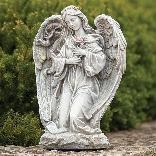 16"H ANGEL HOLDING FLOWERS GARDEN STATUE