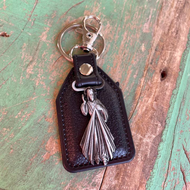 Divine Mercy Leather Keychain