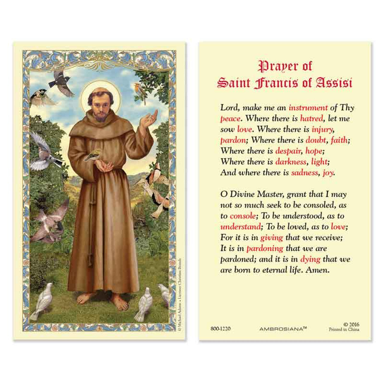 Saint Francis of Assisi Laminated Holy Card