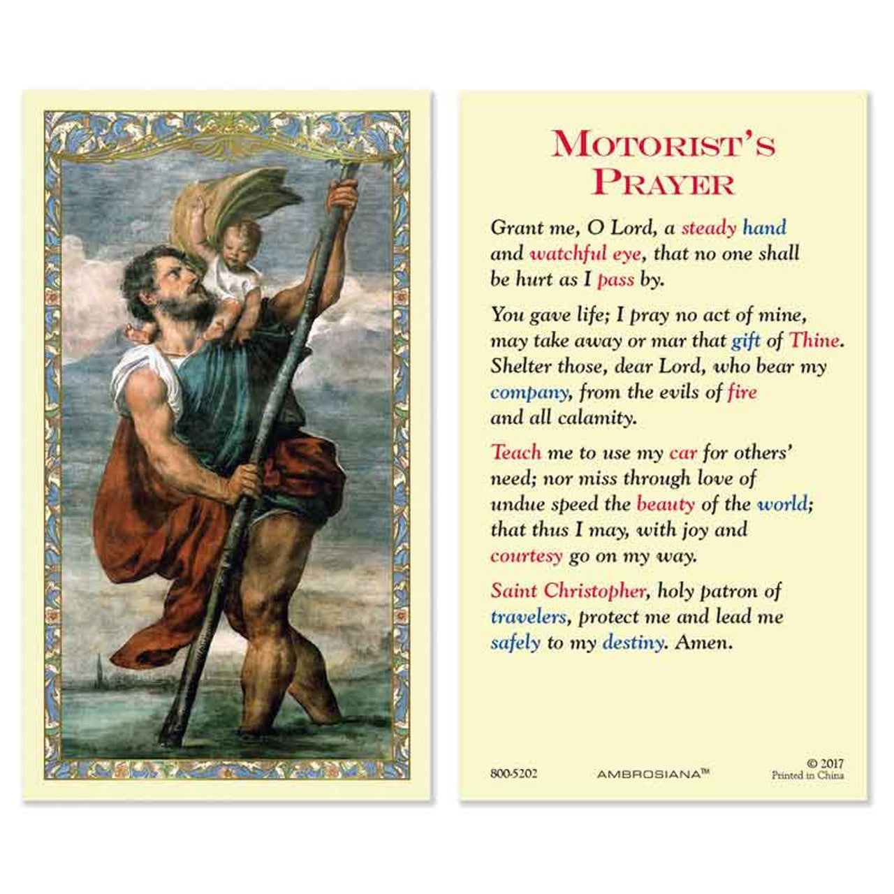 Saint Christopher Laminated Holy Card