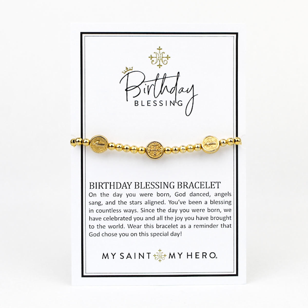 My Saint My Hero - Benedictine Birthday Blessing Bracelet (Gold)