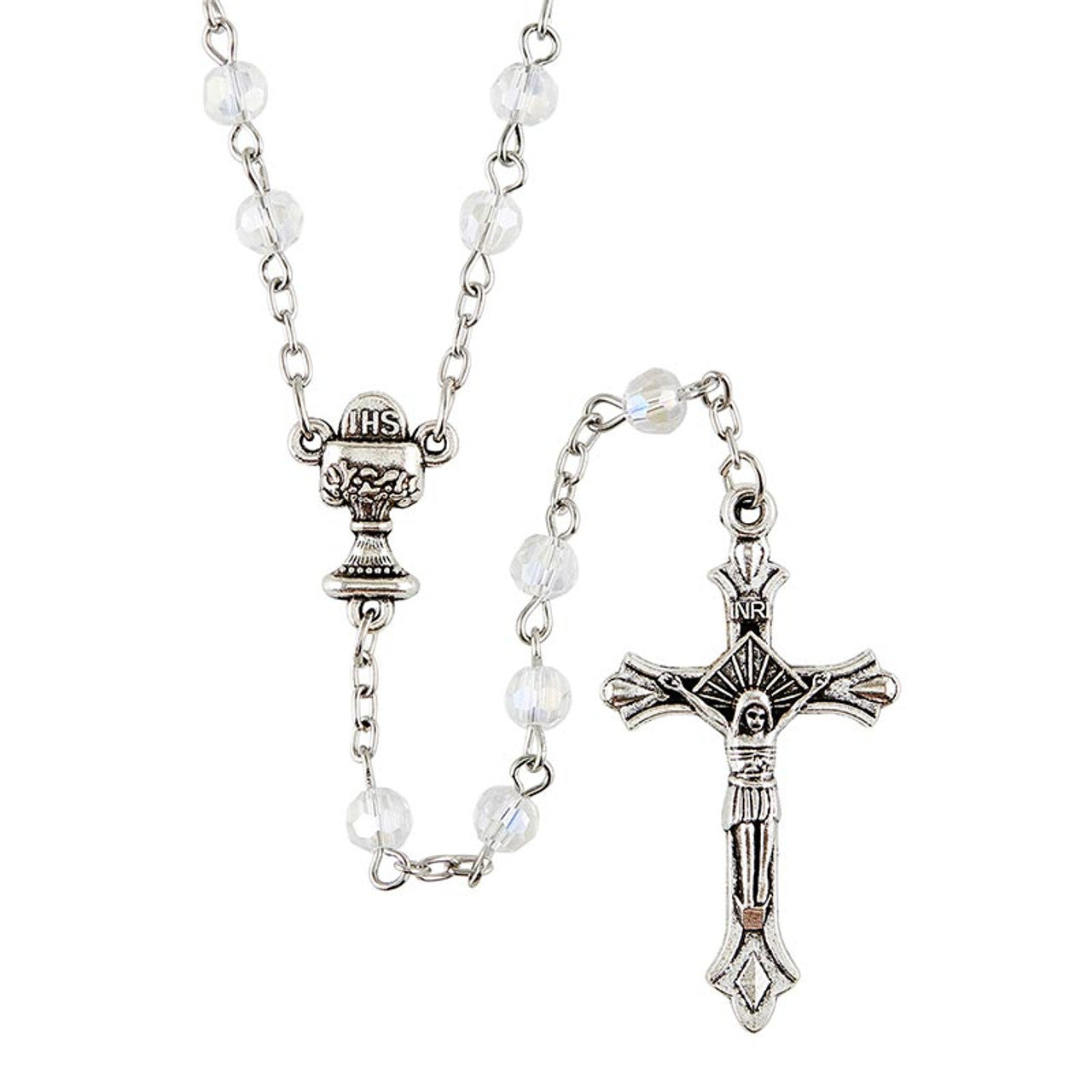 My First Communion Rosary - White Glass 5mm