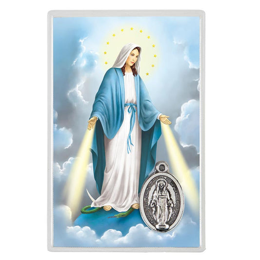 Miraculous Mary Holy Card with Medal