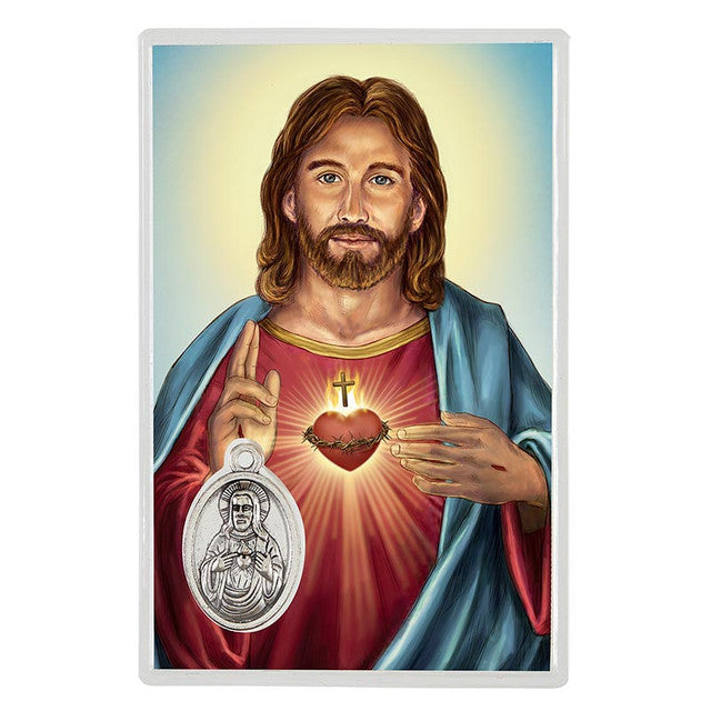 Sacred Heart Holy Card with Medal