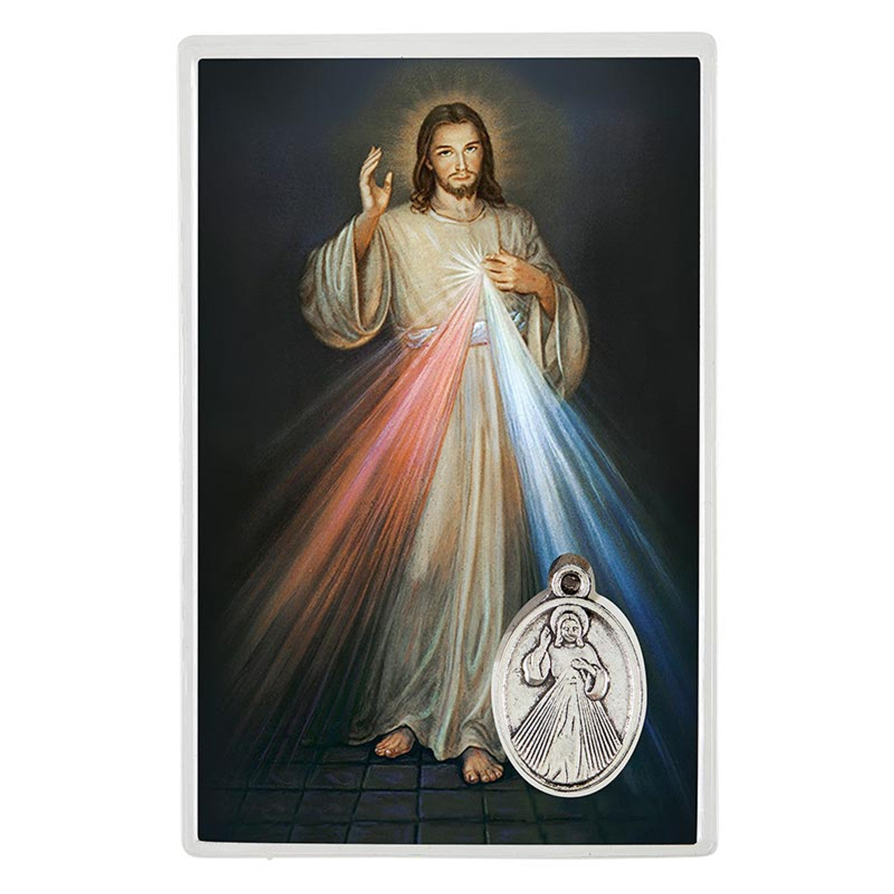 Divine Mercy Holy Card with Medal