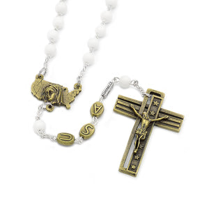 GHIRELLI -THE USA ROSARY - BRONZE WITH WHITE GLASS