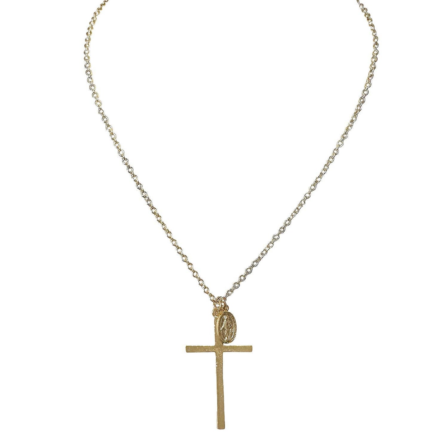 Cross & Miraculous Medal 16" Necklace (Gold or Silver)