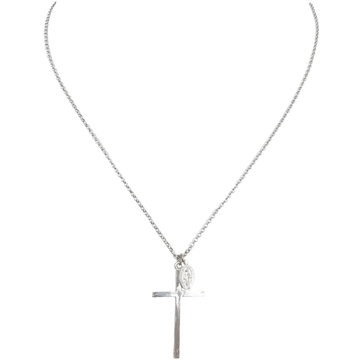 Cross & Miraculous Medal 16" Necklace (Gold or Silver)