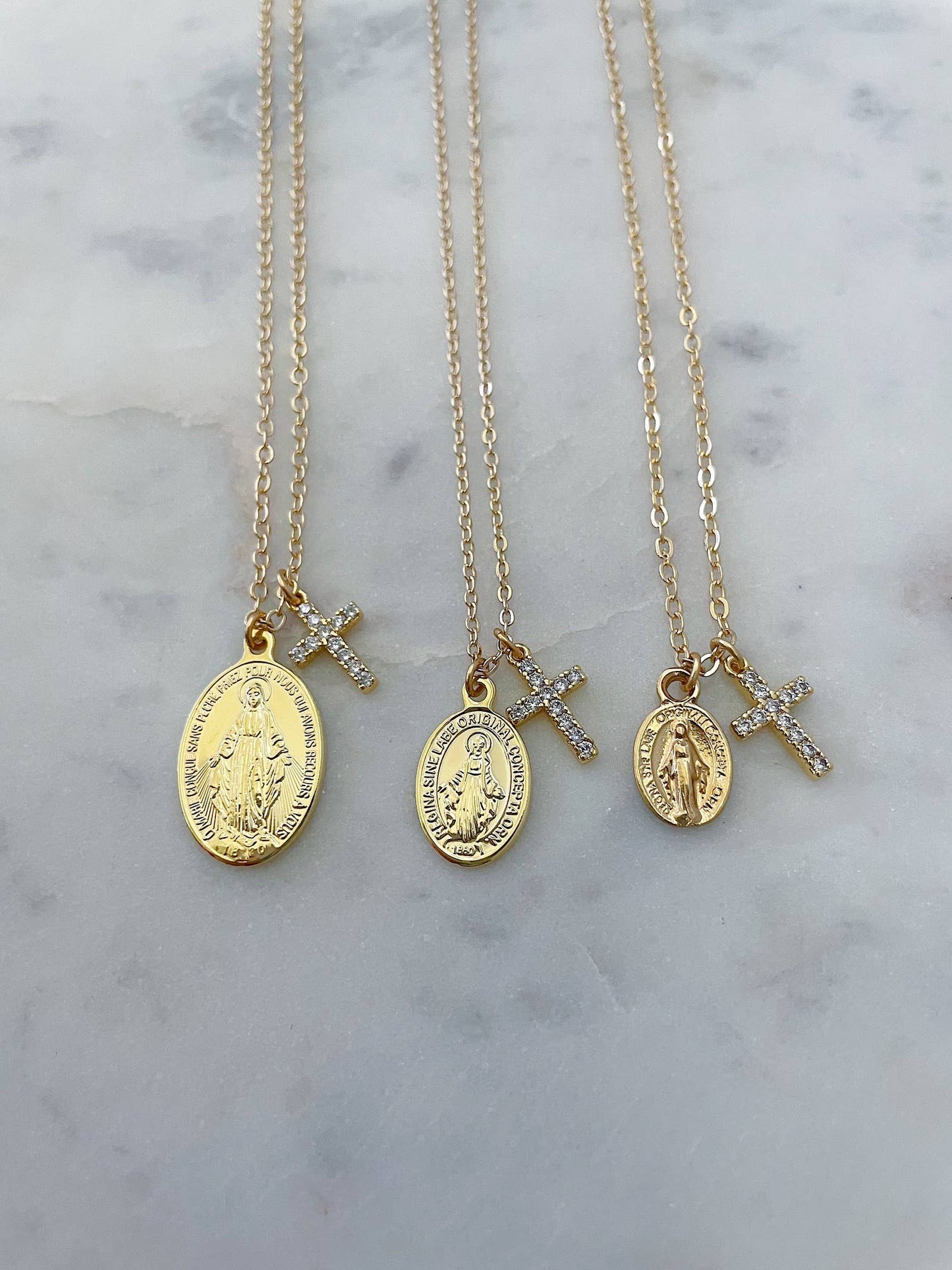 Cross Necklace With Virgin Mary Miraculous Medal (Medium Size Medal)