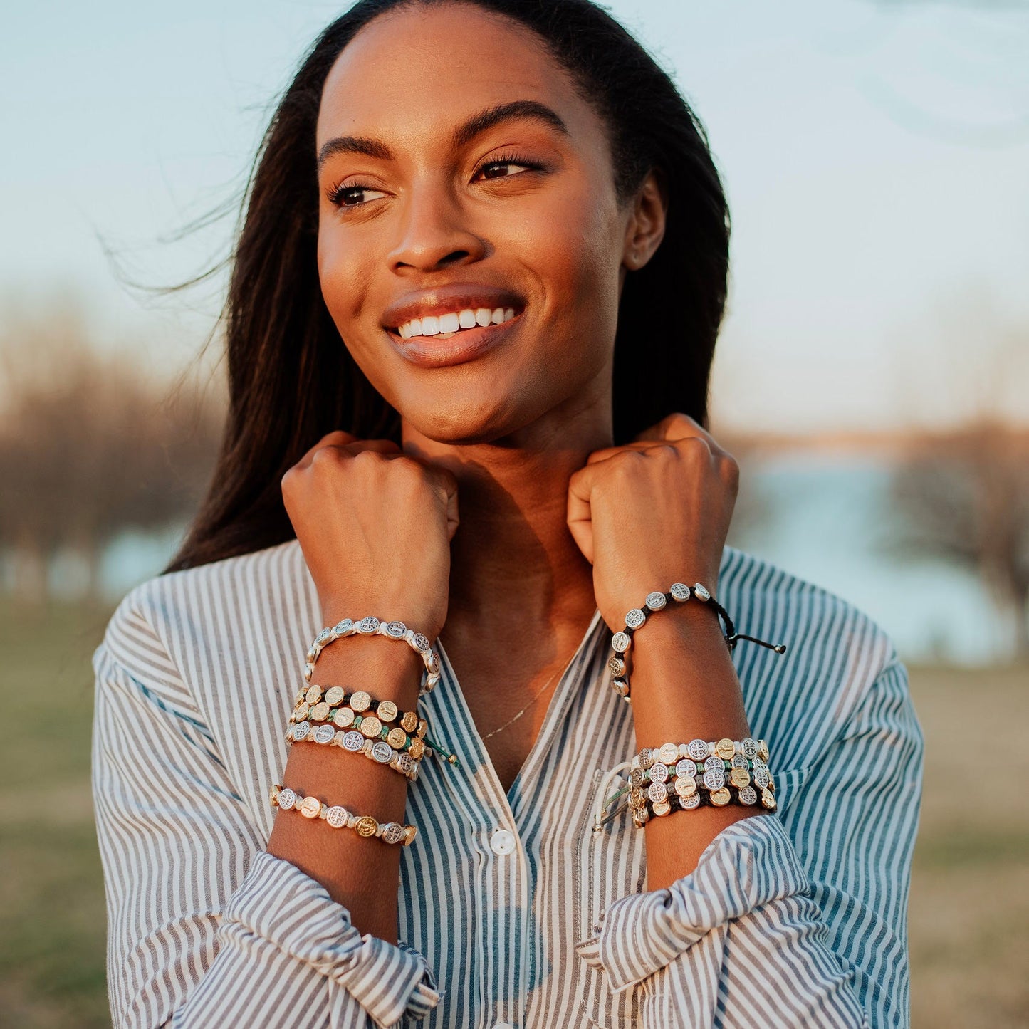 My Saint My Hero - Benedictine Blessing Bracelet - Mixed Medals (Tan)