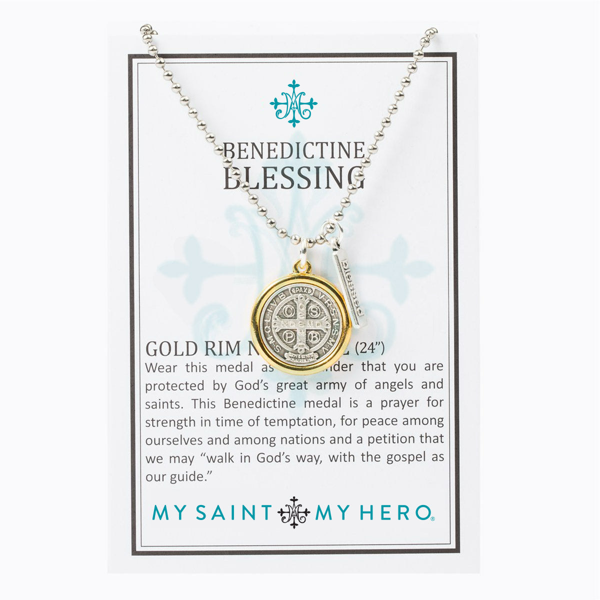 My Saint My Hero - Benedictine Blessing Gold Rim Necklaces