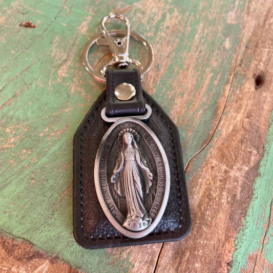 Mother Mary Leather Saint Keychain