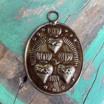 Oval Heart Trinity Brass Medallion